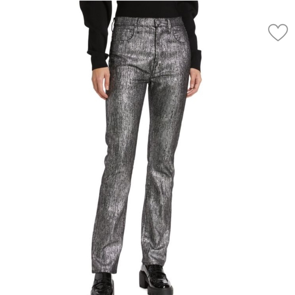 7 For All Mankind Silver Foil Easy Slim Fit Jeans Metallic Finish, Size 26 NWT‎